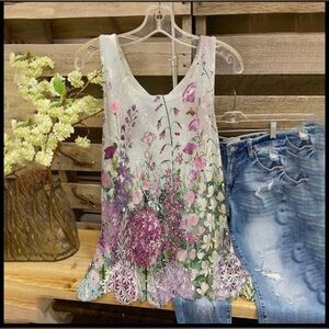 Pink Purple Prairie Flower Meadow Print Tank Top